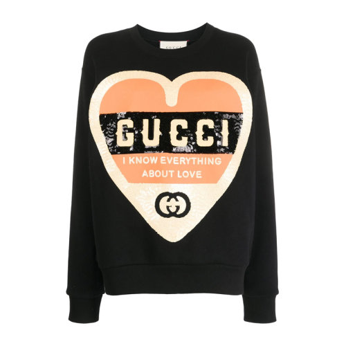 GUCCI 古馳  女裝 服飾 黑色圓領(lǐng)棉質(zhì)經(jīng)典Logo印花 女衛(wèi)衣 469250