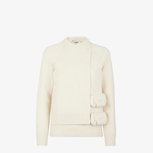  FENDI芬迪 22年秋冬 女士 針織衫 白色羊絨和羊毛套頭衫 FZX879AMDAF1J7C