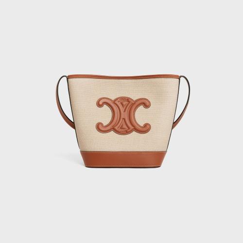  CELINE賽琳思琳 22年秋冬 女士 單肩包 BUCKET小號(hào)TRIOMPHE織物牛皮革水桶包 198242EFL.02NT