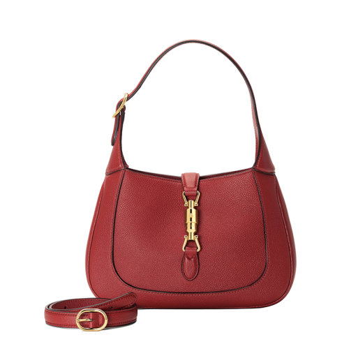 GUCCI/古馳 22春夏新款Jackie 1961系列 女士小號(hào)紅色皮革金扣單肩斜挎腋下包手提包636709AZB0G6420