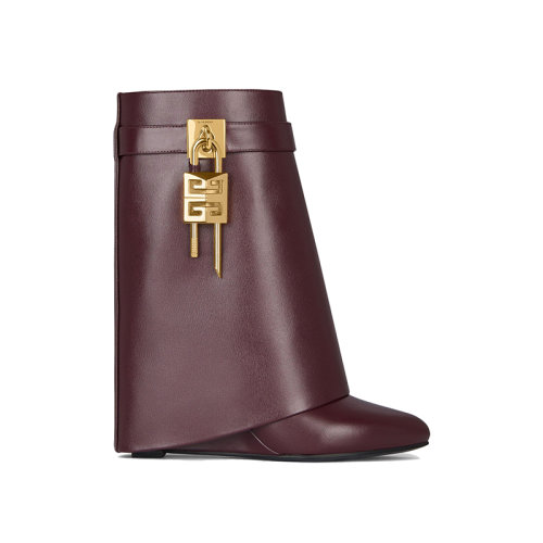 Givenchy/紀(jì)梵希 22年秋冬新款 Shark Lock系列 女士牛血紅色牛皮革L(fēng)OGO掛鎖筒靴短靴BE603KE1JC-642