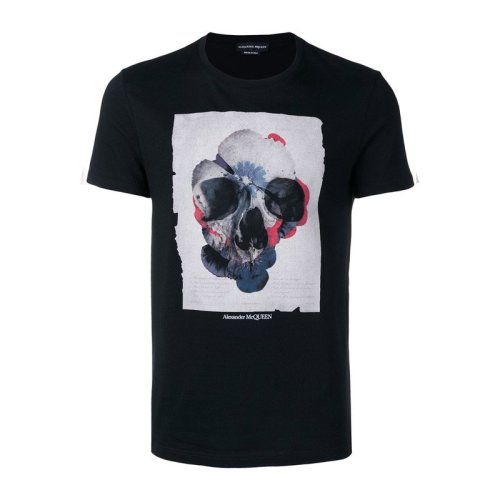 Alexander McQueen/亞歷山大麥昆  男裝 服飾 棉質(zhì)時(shí)尚彩色骷髏頭印花 男士短袖T恤