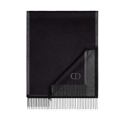 DIOR/迪奧 22年春夏新款 黑色/灰色桑蠶絲CD Icon刺繡流蘇雙面圍巾93E0015DH001_C988
