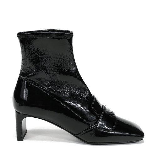 PRADA/普拉達(dá) 女士織物配皮方頭高跟鞋靴子短靴 1T293M 3LBK F 055