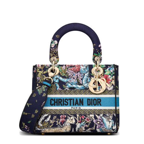 DIOR/迪奧 22春夏新款LADY D-LITE系列 女士中號(hào)多色D-Constellation圖案刺繡織物手提單肩斜挎戴妃包M0565ORUV_M928