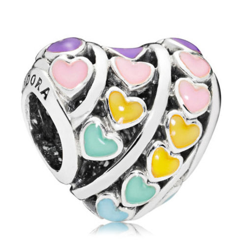 PANDORA/潘多拉 女士多色925銀琺瑯繽紛愛心時(shí)尚優(yōu)雅吊墜串珠 797019ENMX