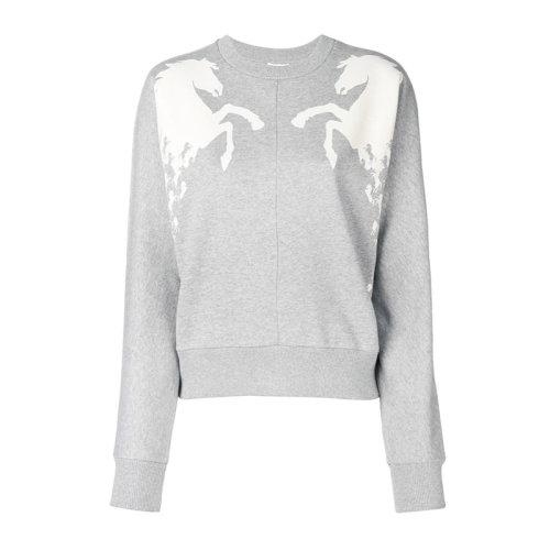 Chloe/克洛伊 女士灰色棉質(zhì)雙駿馬細(xì)節(jié)印花時尚休閑短款衛(wèi)衣