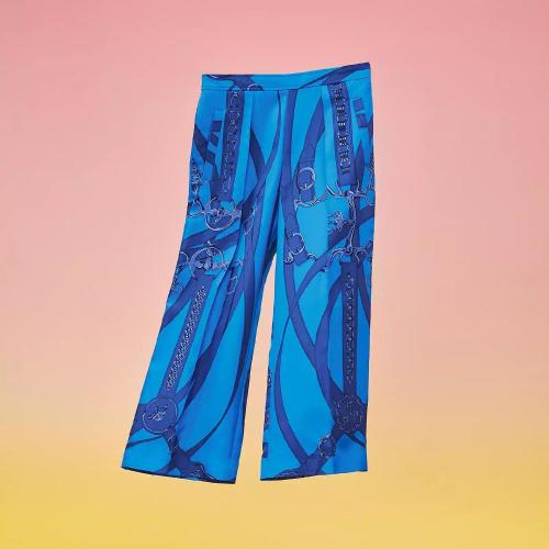  HERMES愛馬仕 22年秋冬 女士 休閑褲 Pantalon court Inspiration Pyjama imprime ??Promena