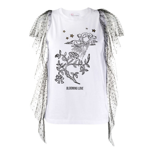 Valentino/華倫天奴  女裝 時(shí)尚百搭 女士白色棉質(zhì)短袖T恤 TR3MG04N4UW A01 HKY012345C