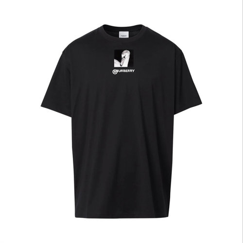 BURBERRY/博柏利 男士黑色棉質(zhì)字母徽標(biāo)印花裝飾圓領(lǐng)短袖上衣T恤 4563805-BLACK