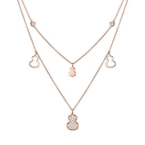 QEELIN/麒麟珠寶 經(jīng)典WULU系列 18K金玫瑰金鑲嵌鉆石小號葫蘆裝飾雙層項鏈WU-NL0010A-RGD