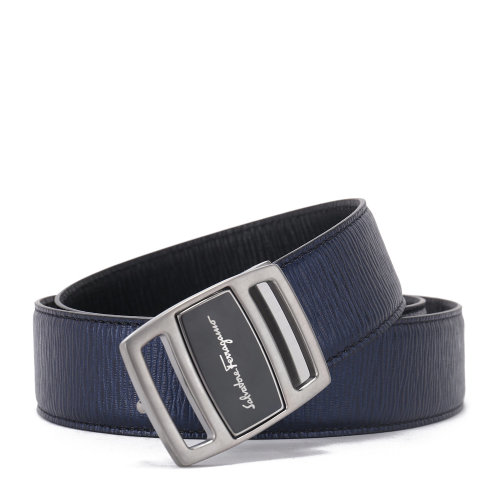 Salvatore Ferragamo/菲拉格慕 雙面長(zhǎng)度可調(diào)節(jié)GANCINI皮帶 男士腰帶 藏藍(lán)色/黑色 718379-679945