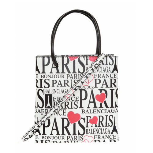 Balenciaga/巴黎世家 女士白色織物涂鴉印花裝飾時尚手提包挎包