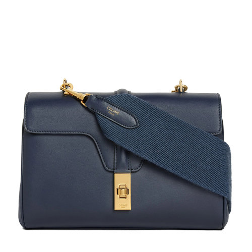CELINE/賽琳 22新款16 TEEN系列 女士深淵藍(lán)小牛皮金扣翻蓋開(kāi)合扭鎖斜跨單肩包196853CR4.07AY