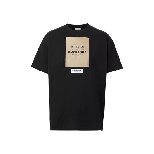 BURBERRY/博柏利 22年秋冬新款 男士黑色純棉標(biāo)簽貼花短袖T恤衫80570991