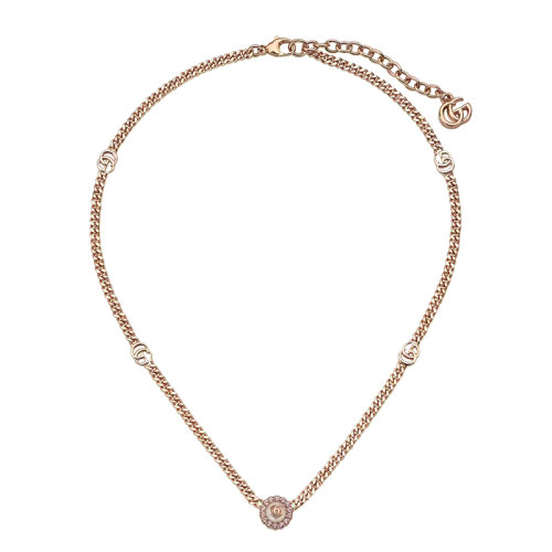 GUCCI/古馳 22新款 女士玫瑰金色金屬飾雙G鏈條水晶樹脂花朵搭扣式項鏈702568I98755570