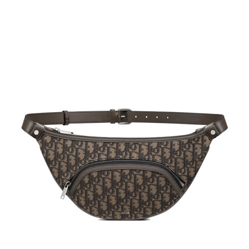 DIOR/迪奧 22春夏新款 男士檀黑色黑色老花提花面料光滑牛皮革拉鏈開合斜挎包腰包1ESBO029YJX_H45E