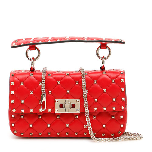 Valentino/華倫天奴 女士正紅色小號(hào)鉚釘裝飾翻蓋單肩包斜挎包手提包鏈條包女包 SW2B0123-NAP-JU5