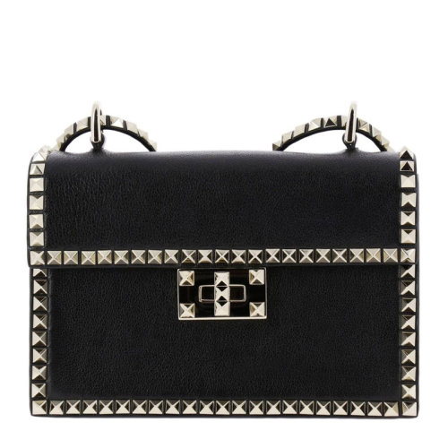 Valentino/華倫天奴 女士黑色小號絲絨 Rockstud無限量手提包 QW2B0C45-WMN-0NO