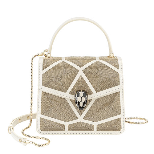 BVLGARI/寶格麗 SERPENTI FOREVER系列 瑪瑙白色小牛皮飾有Million Chain圖案配以標(biāo)志性蛇頭搭扣單肩手提包 288918