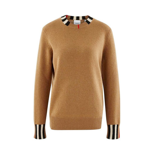 BURBERRY/博柏利 標(biāo)志性條紋裝飾羊絨針織衫 女士針織衫/毛衣 80203911