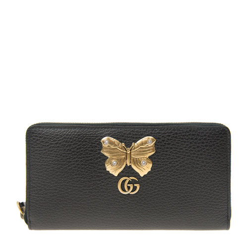 GUCCI/古馳 女士純色皮革經(jīng)典雙G字母徽標金屬蝴蝶裝飾全拉鏈式長款錢夾錢包手拿包女包 499363-CAOGT 多色可選