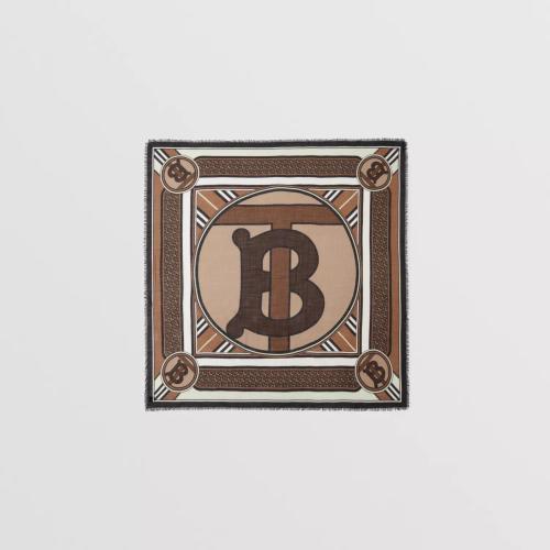  BURBERRY 22年秋冬 女士 蒙太奇印花絲毛混紡大號方巾 80587491