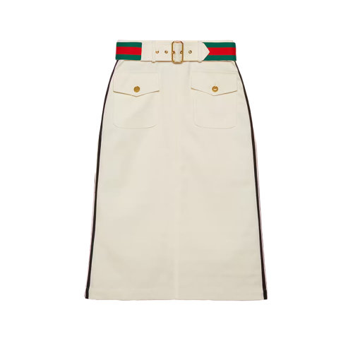 GUCCI/古馳 22年秋冬新款 adidas聯(lián)名系列 女士白色/米色滌綸面料老花提花配三條紋羅緞半身裙?702988ZAI229133