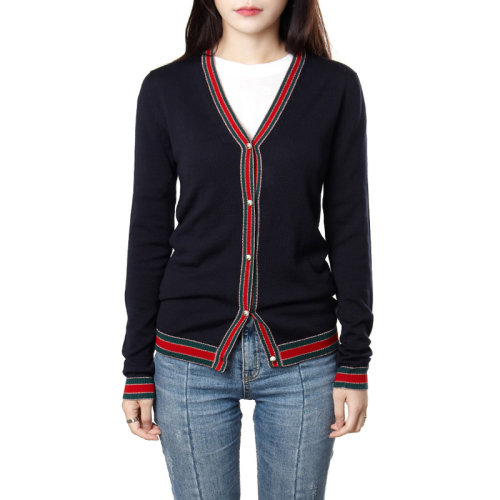 GUCCI 古馳 女裝 服飾 羊毛GG珍珠紐扣V字領(lǐng)毛衣 女士針織開衫