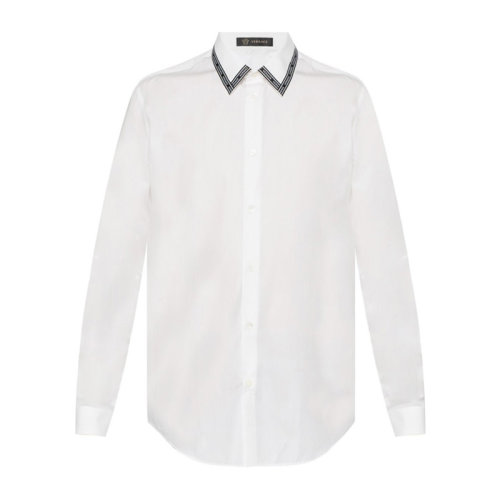 VERSACE/范思哲 男士白色棉質(zhì)希臘回紋印花裝飾翻領(lǐng)長袖上衣襯衣襯衫 A81521-A230231-A001