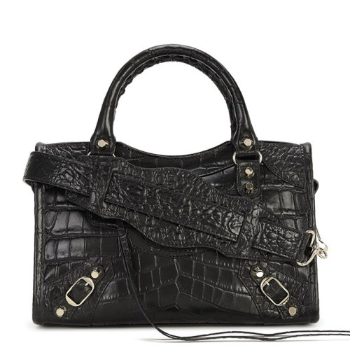 Balenciaga/巴黎世家 女士黑色鱷魚(yú)紋皮革單肩包手提包女包 300295-DLI2J-1000