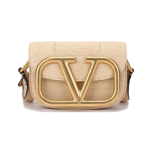 Valentino/華倫天奴 女士編織合成酒椰纖維配皮V LOGO裝飾單肩斜挎包 WW2B0G45 CLU