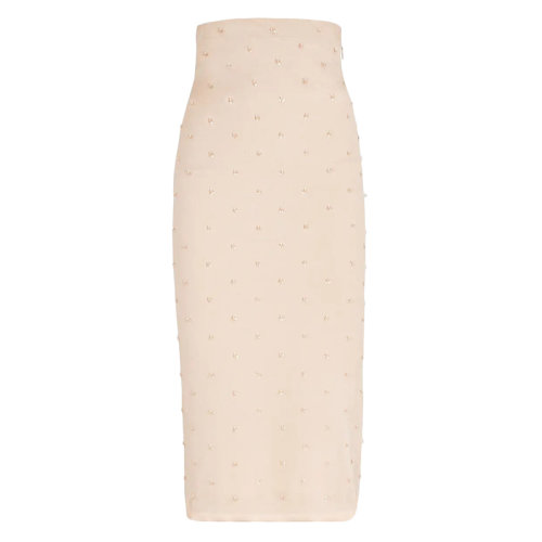 FENDI/芬迪 女士淺粉色真絲高腰中長(zhǎng)半身裙FZQ645AHEAF1ENM