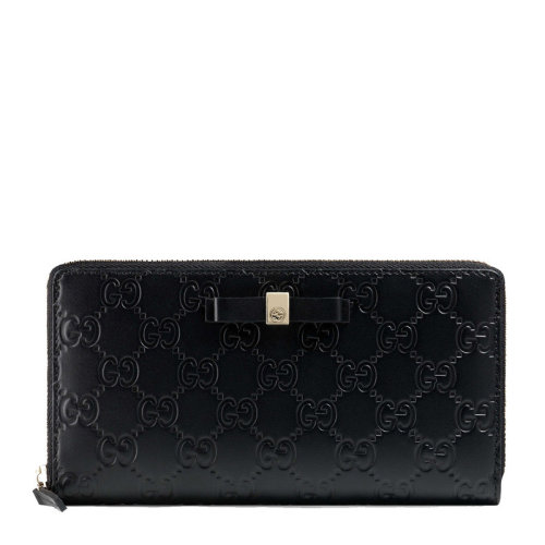 GUCCI 古馳  女士黑色雙G壓花長款拉鏈錢包