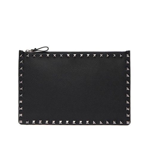 Valentino/華倫天奴  男包女包黑色皮革時(shí)尚百搭鈕釘裝飾手拿包  SY2P0565VAP ONO