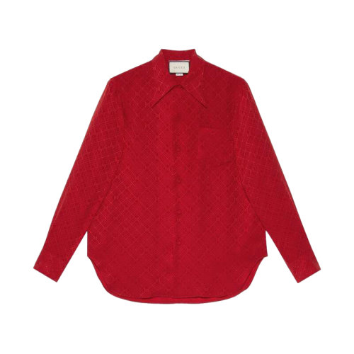 GUCCI/古馳    格紋gg暗花真絲男士長袖襯衫   aq