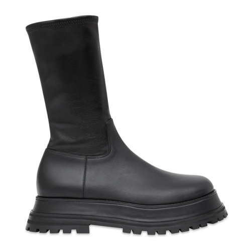 BURBERRY/博柏利 女士黑色柔軟皮革混紡小羊皮時尚休閑筒靴短靴踝靴皮靴女靴 8043647