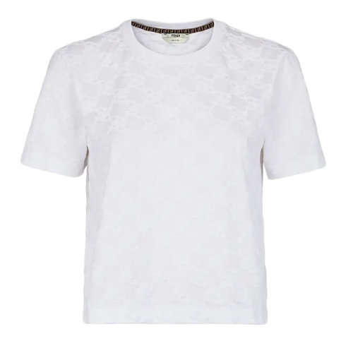 FENDI/芬迪 女士白色棉質(zhì)圓領(lǐng)短袖短T恤FS7389AHLUF0ZNM