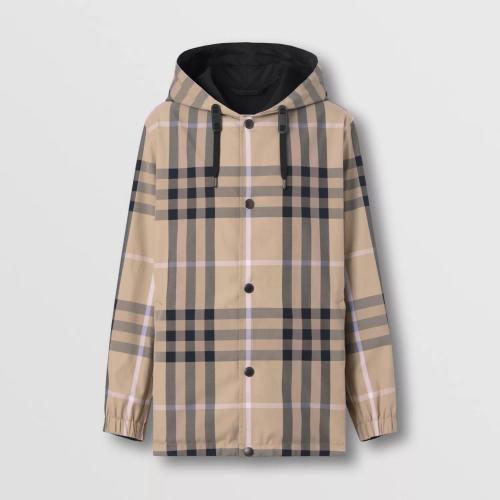  BURBERRY 22年秋冬 男士 雙面兩穿格紋棉質混紡連帽夾克 80607881