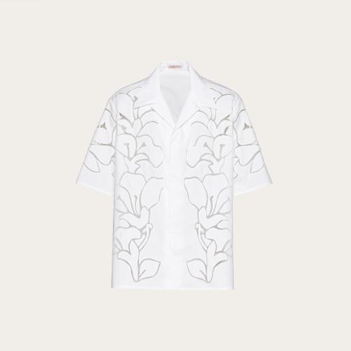  VALENTINO華倫天奴 22年秋冬 男士 短袖襯衫 CHEMISE BOWLING EN POPELINE DE COTON BRODéE D