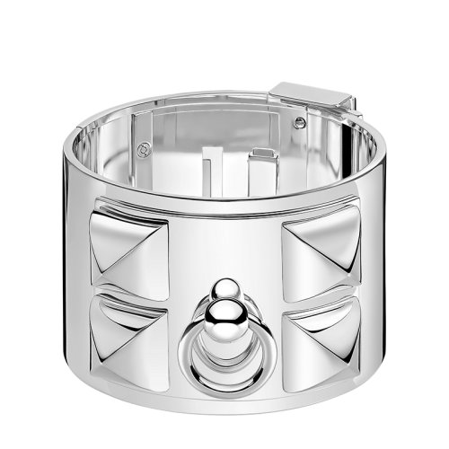HERMES/愛馬仕 經(jīng)典Collier de Chien系列 925純銀項(xiàng)圈型鉚釘手鐲H106515B