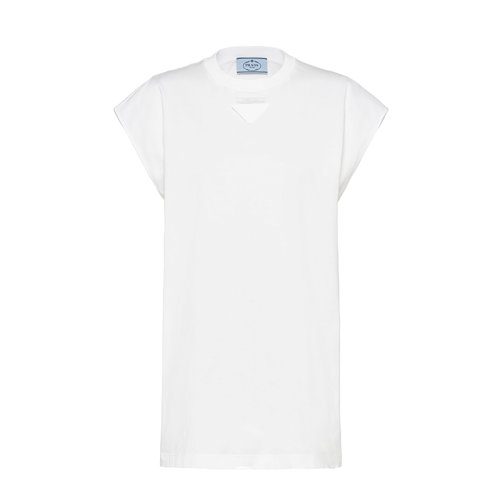 PRADA/普拉達(dá) 22年早春新款 女士白色大廓形平紋針織棉質(zhì)短袖T恤3556A_1Y98_F0009_S_212