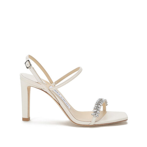 Jimmy Choo/周仰杰 女士皮革一字帶高跟涼鞋 MEIRA 85 BBN