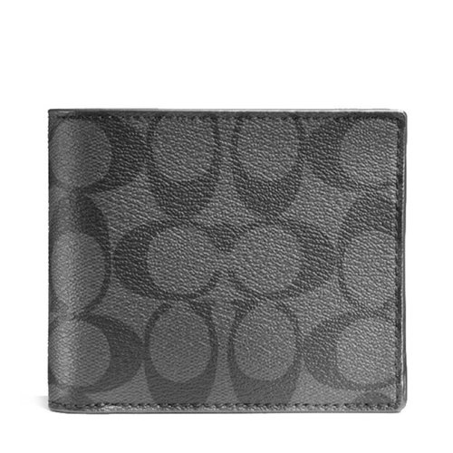 COACH/蔻馳 男士黑色經(jīng)典LOGO印花短款對(duì)折錢(qián)包錢(qián)夾男包 F74993CQBK