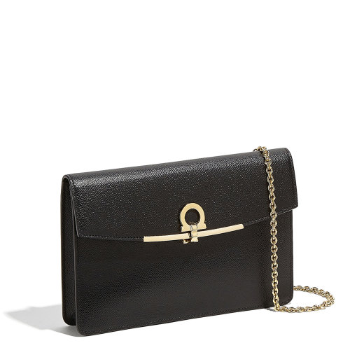 Salvatore Ferragamo/菲拉格慕 鏈條GANCINI迷你包 女士斜挎包 黑色 715708-22D697-085