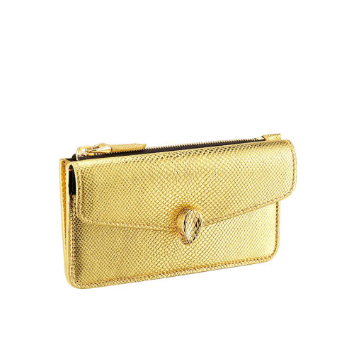 BVLGARI/寶格麗 特別版本Serpenti Forever 金色karung制成搭配金色蛇頭名片夾 290508