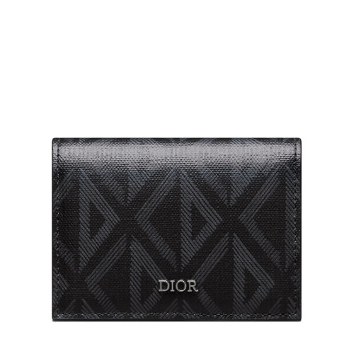 DIOR/迪奧 22春夏新款 男士黑色CD Diamond圖案帆布光滑牛皮革翻蓋按扣名片夾2ESCH136DCO_H43E
