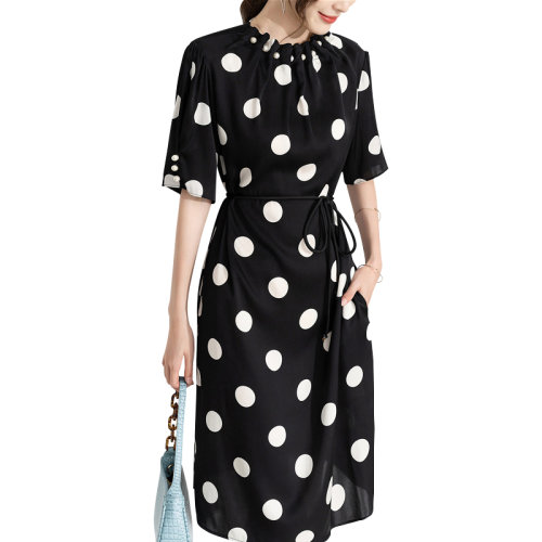 GeleiStory/GeleiStory 夏季新款 重磅真絲雙喬連衣裙女立領(lǐng)印花寬松顯瘦系帶裙子 女士連衣裙