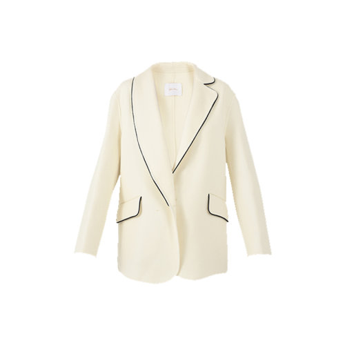 GeleiStory/GeleiStory  秋冬新款氣質(zhì)雙面羊毛外套不對稱設(shè)計(jì)西服青果領(lǐng)中長款修身顯瘦外套女士大衣