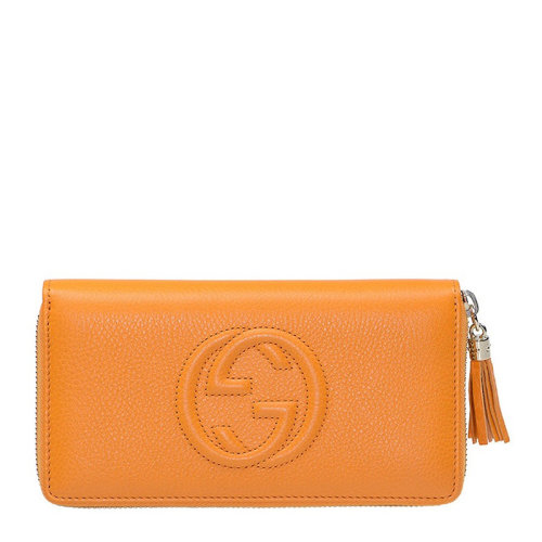 GUCCI/古馳 女士橘色牛皮雙G印花流蘇墜飾長款拉鏈錢夾錢包手拿包女包 308004-A7M0G-7629